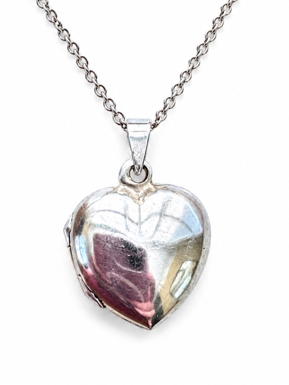 Vintage 925 Sterling Silver Puffy Heart Locket Necklace 18” Dainty Pendant